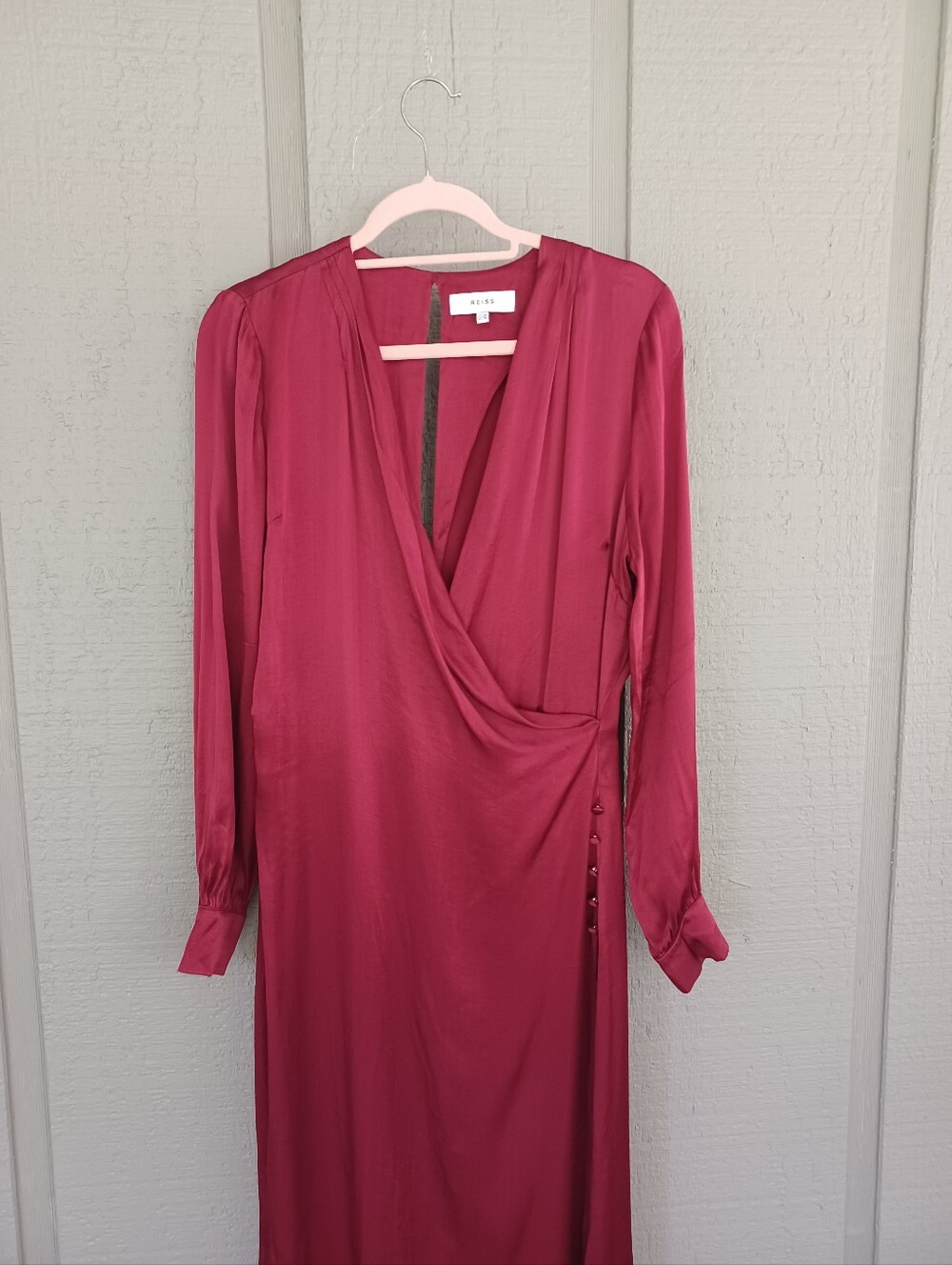 Reiss Renae Satin Faux Wrap Dress Size 8 Long Sleeve Cocktail Wedding Guest - Picture 13 of 15